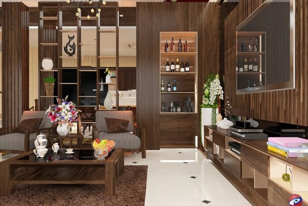 Vách ngăn tạo không gian nghệ thuật cho phòng khách