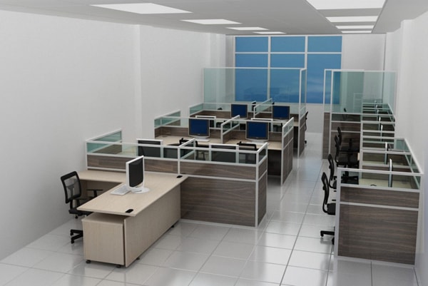 Gam màu ấm của vách là sự kết hợp hoàn hảo với bàn làm việc văn phòng