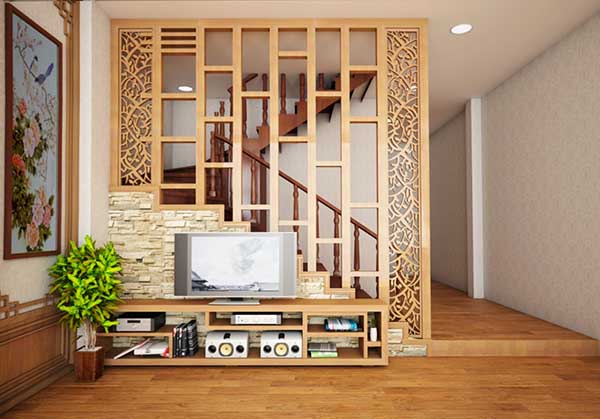 Cách bố trí vách ngăn phòng khách và cầu thang đẹp