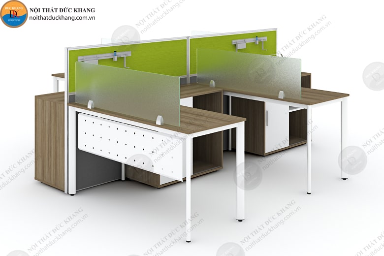 Vách ngăn bàn làm việc thiết kế bởi kính và gỗ