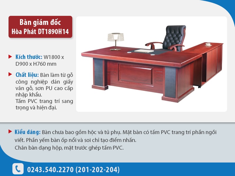 Bàn làm việc DK BLN005 phù hợp với văn phòng lãnh đạo, giám đốc tầm trung