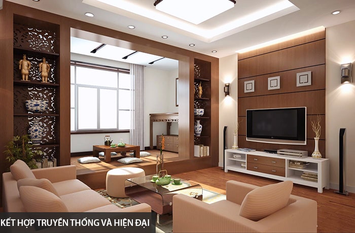 Thiết kế tủ tường gỗ kết hợp truyền thống và hiện đại