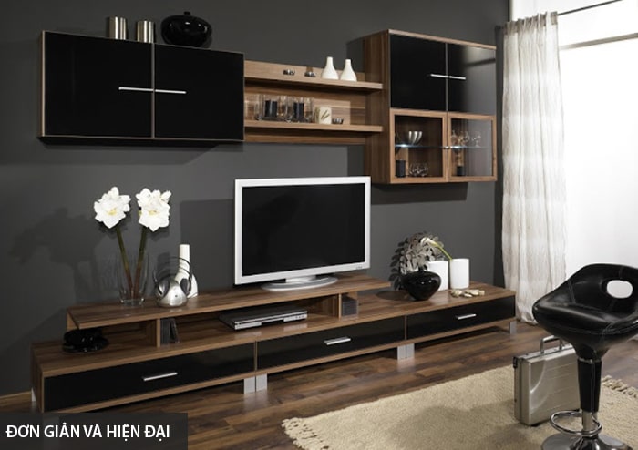 Thiết kế tủ tường gỗ đơn giản, hiện đại