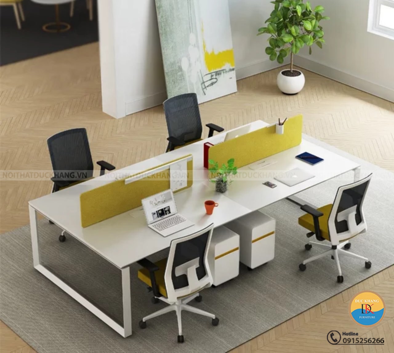 DKMD132| Cụm bàn làm việc nhóm DKF 4 người hiện đại, gỗ CN bền bỉ 