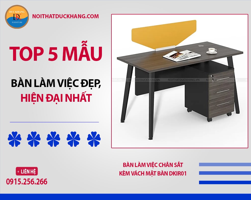 Bàn làm việc chân sắt kèm vách mặt bàn DKIR01