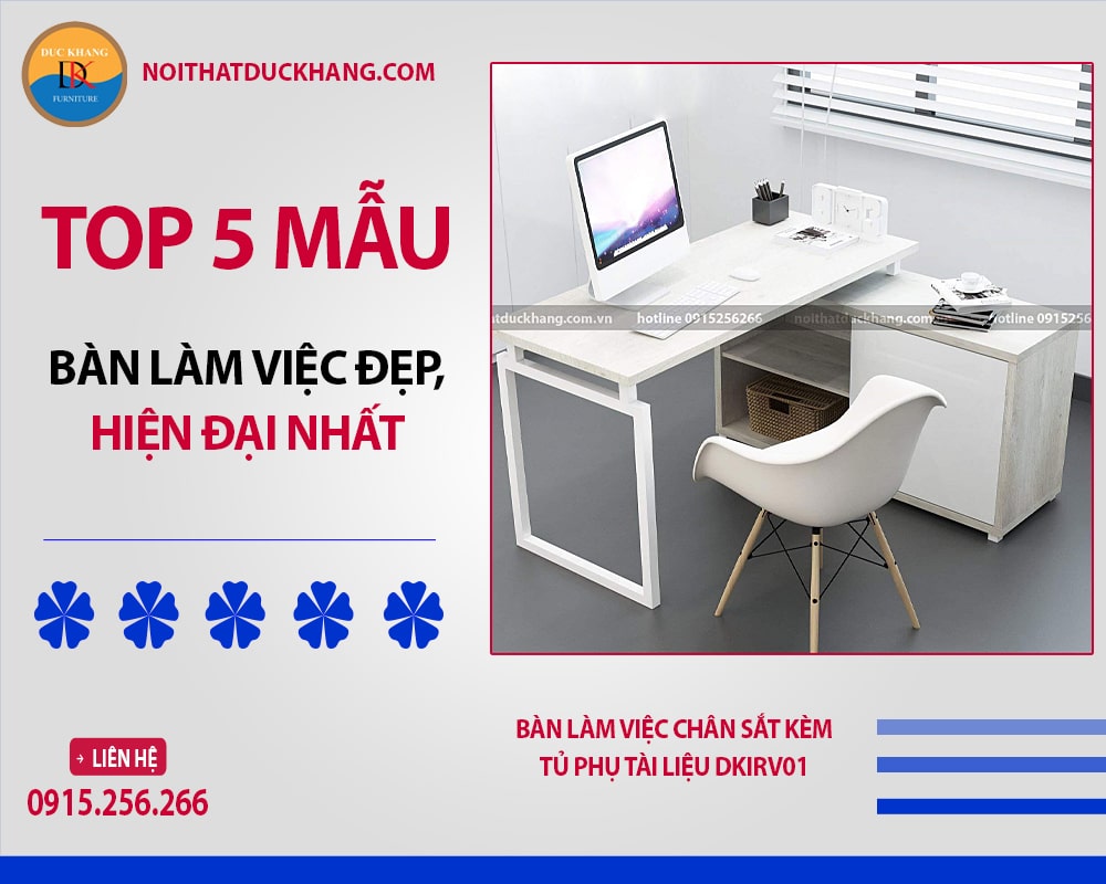 Bàn làm việc chân sắt kèm tủ phụ tài liệu DKIRV01