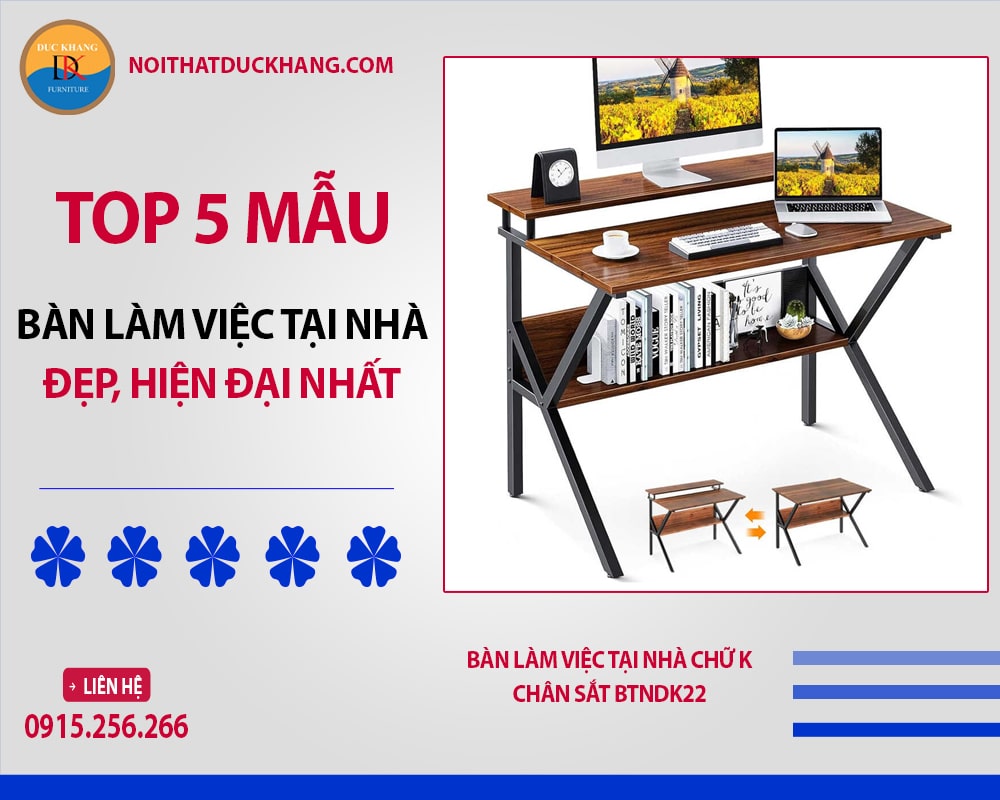 Bàn làm việc tại nhà chữ K chân sắt BTNDK22