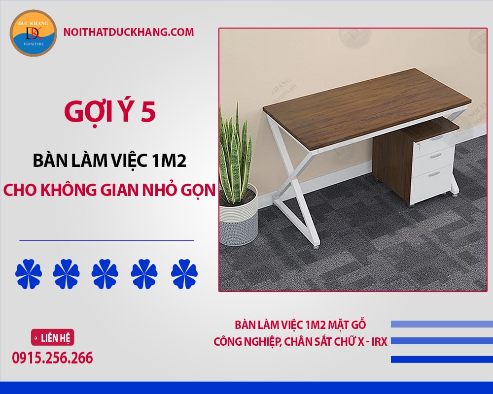 Bàn làm việc 1m2 mặt gỗ công nghiệp, chân sắt chữ X - IRX