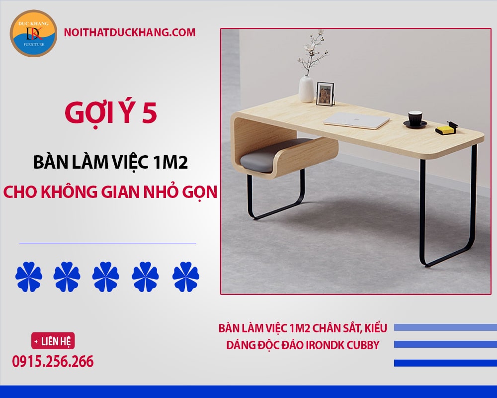 Bàn làm việc 1m2 chân sắt, kiểu dáng độc đáo IronDK Cubby