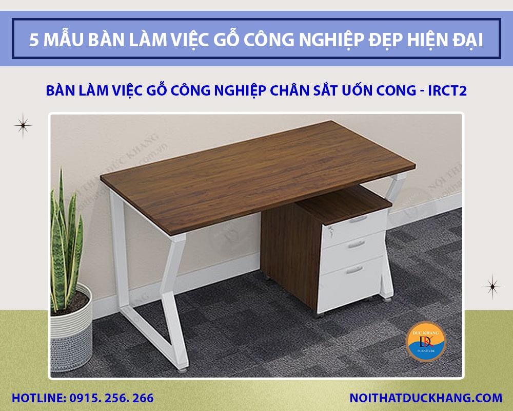 Bàn làm việc gỗ công nghiệp chân sắt uốn cong - IRCT2