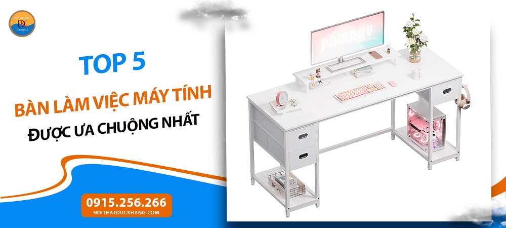 Bàn làm việc máy tính đẹp kèm kệ nâng màn hình BTNDK58