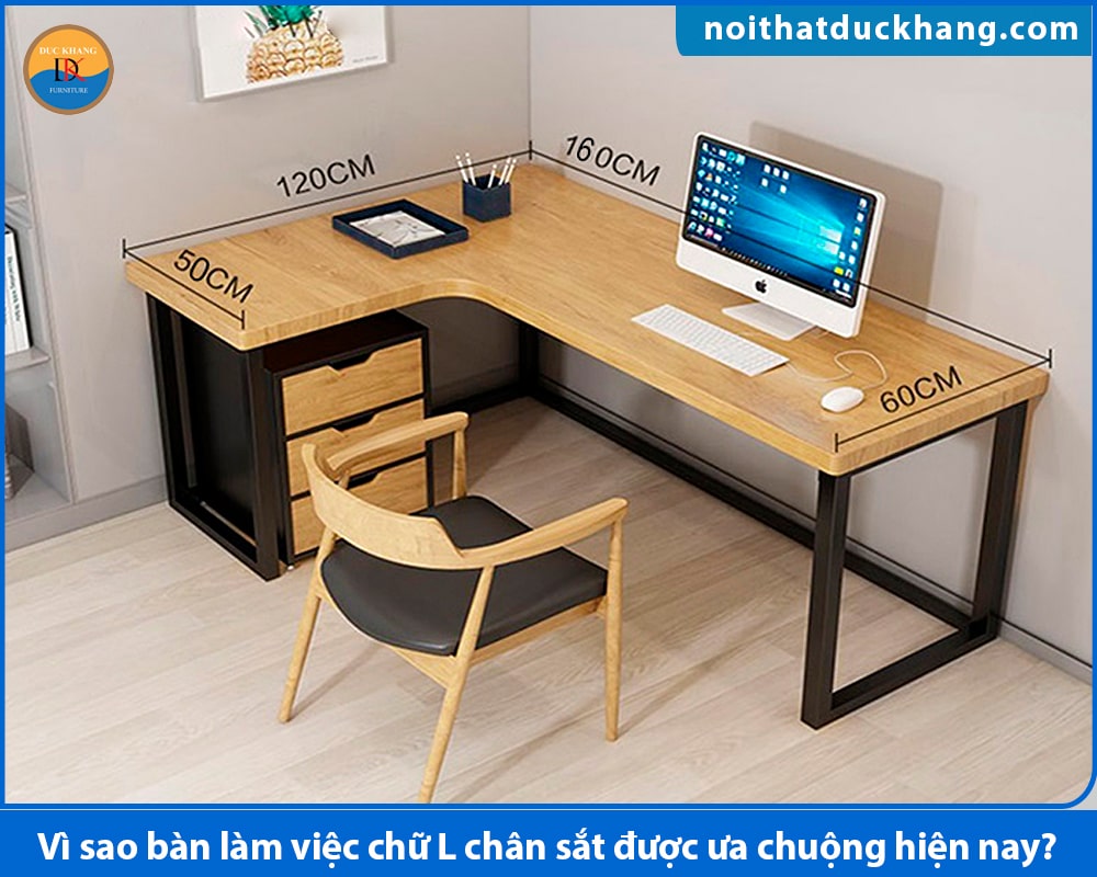 Vì sao bàn làm việc chữ L chân sắt được ưa chuộng hiện nay?