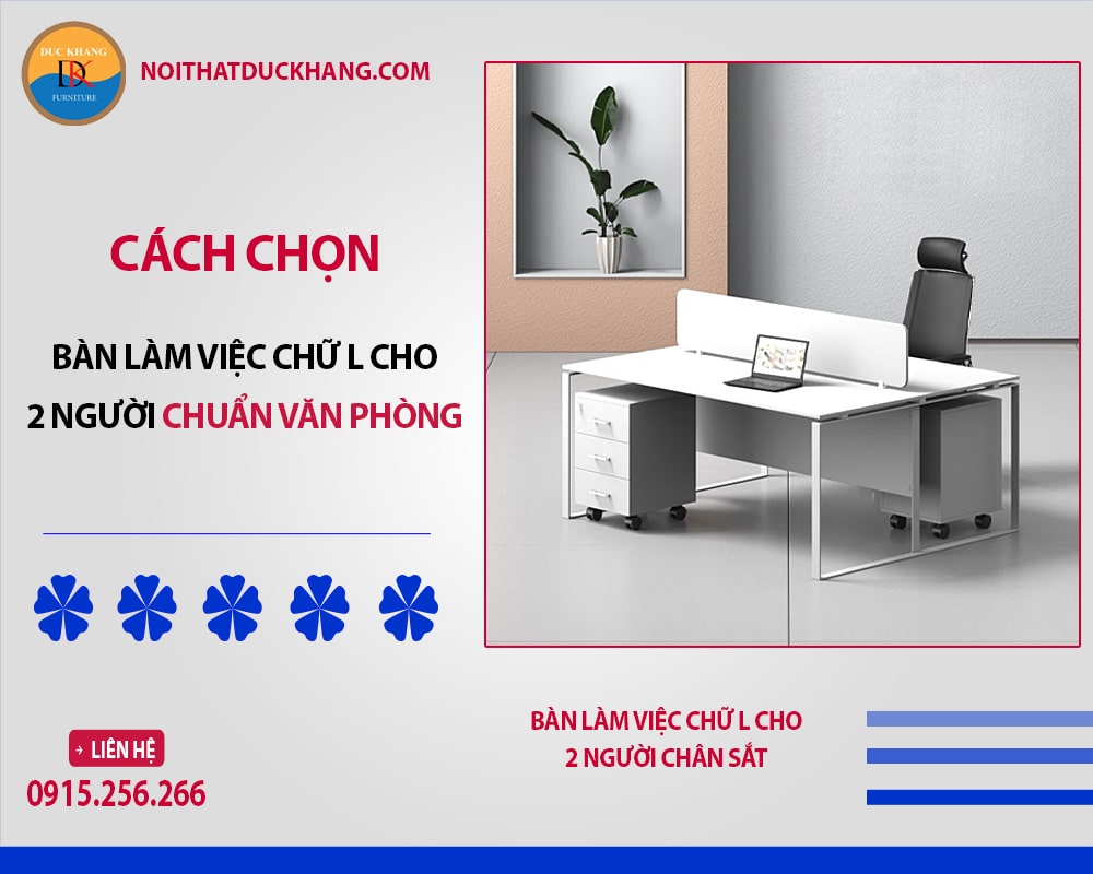 Bàn làm việc chữ L cho 2 người chân sắt