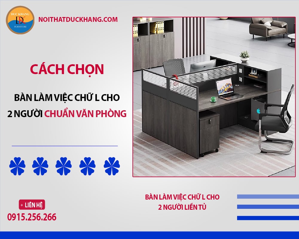 Bàn làm việc chữ L cho 2 người liền tủ