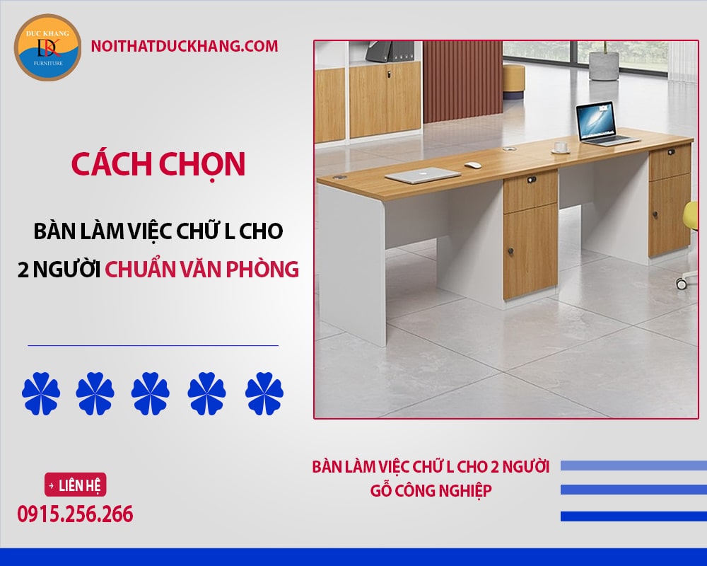 Bàn làm việc chữ L cho 2 người gỗ công nghiệp