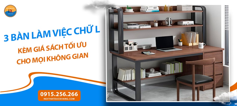Bàn làm việc chữ L kèm giá sách cho không gian chuyên nghiệp - BTNDK31