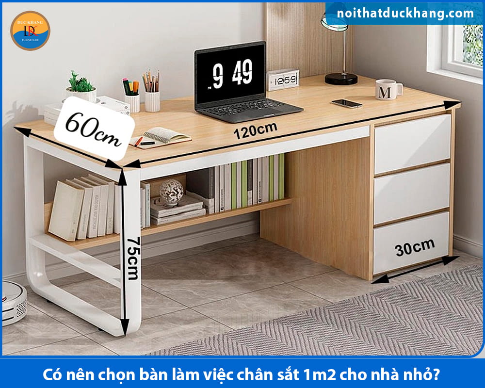 Bàn làm việc chân sắt 1m2 cho người sống trong căn hộ nhỏ