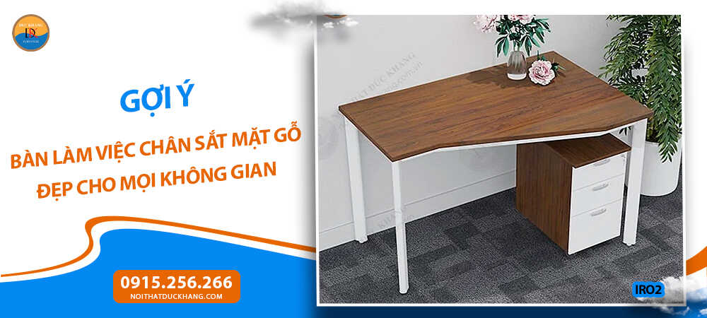 Bàn làm việc chân sắt mặt gỗ IRO2