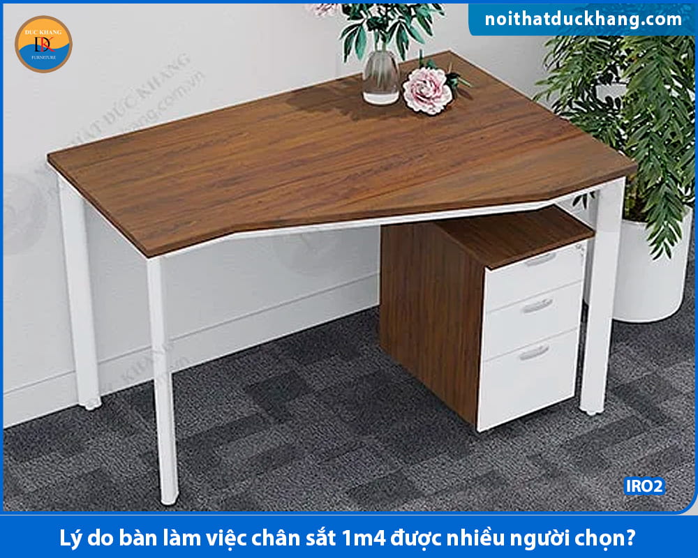 Bàn làm việc chân sắt 1m4 mặt bàn vát cong lạ mắt IRO2