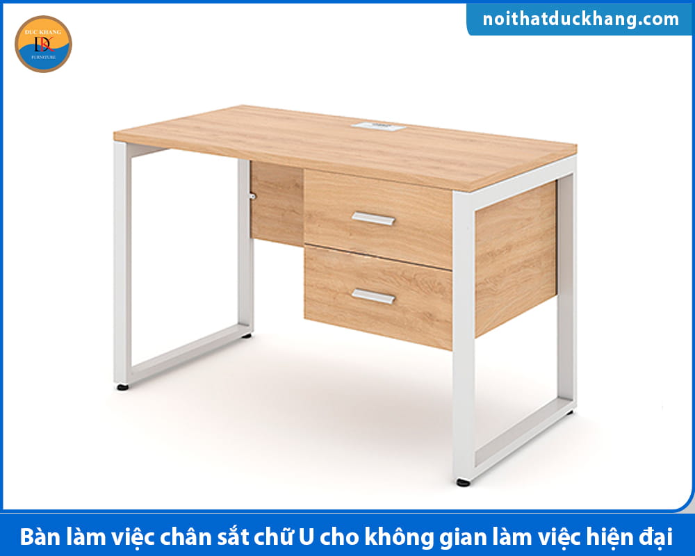 Bàn làm việc chân sắt chữ U có hộc tủ – ngăn kéo