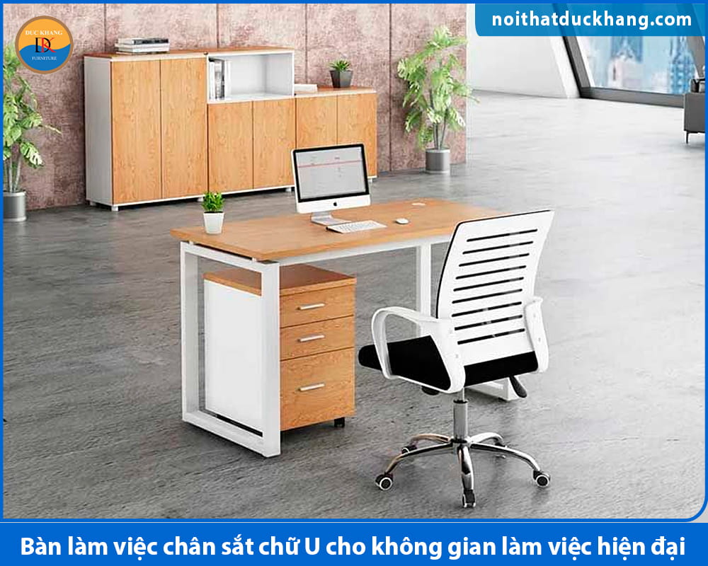 Bàn làm việc chân sắt chữ U cho văn phòng hiện đại