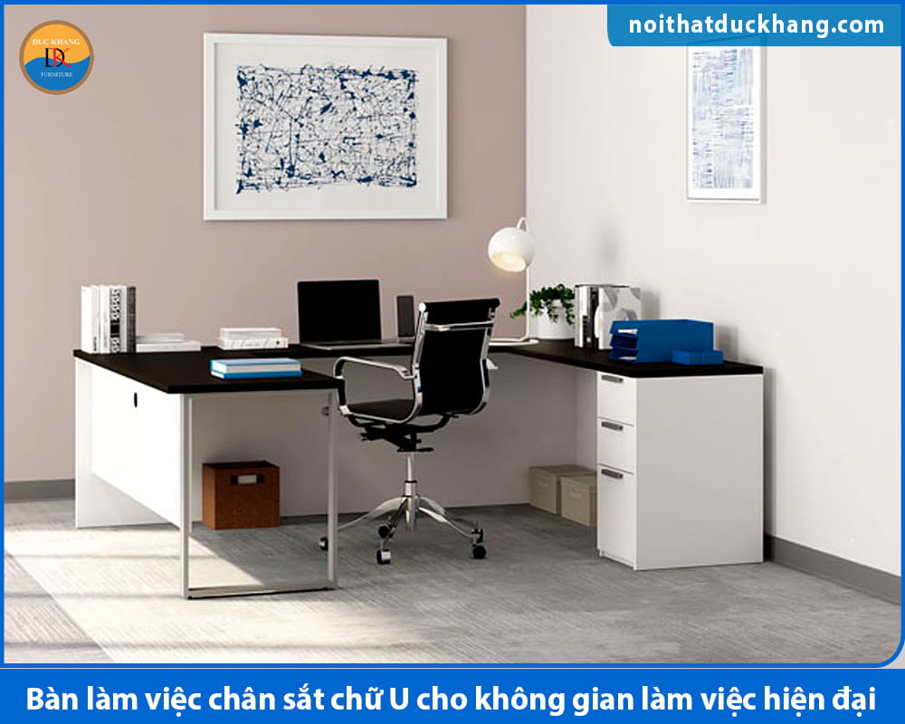 Bàn làm việc chân sắt chữ U cho không gian làm việc hiện đại