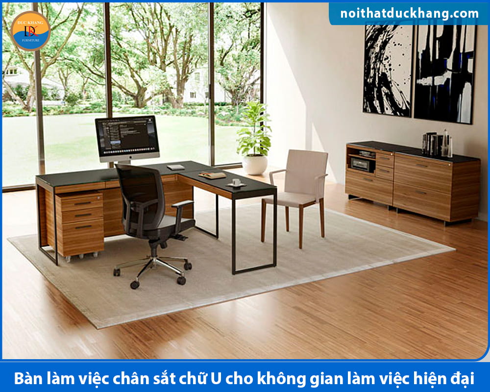 Bàn làm việc chân sắt chữ U cho không gian làm việc hiện đại