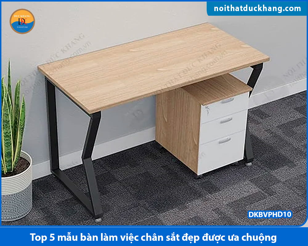 Bàn làm việc chân sắt đẹp chân chữ K, mặt gỗ DKBVPHD10