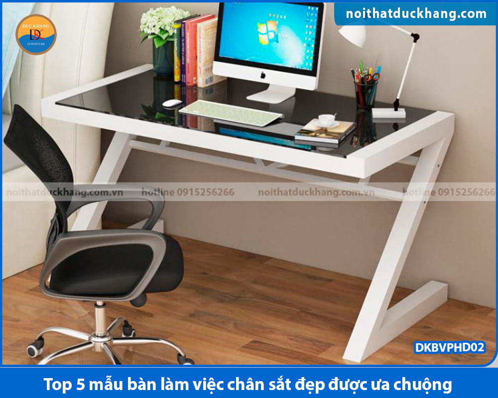Bàn làm việc chân sắt đẹp chữ Z, mặt gỗ DKBVPHD02