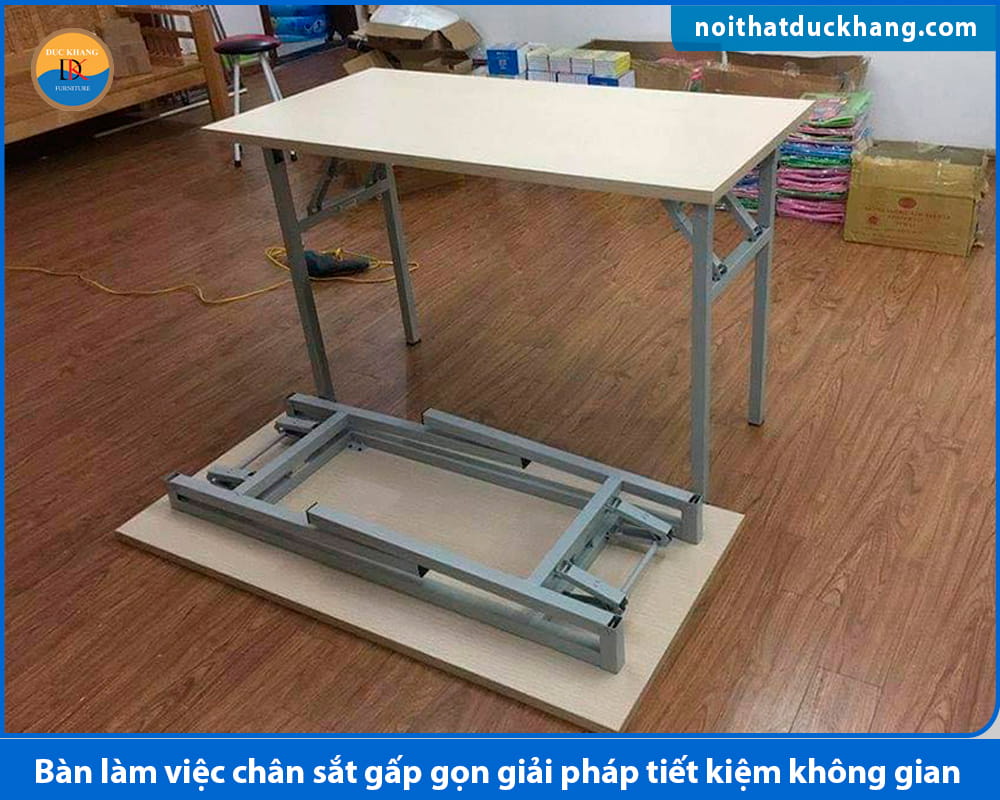 Bàn làm việc chân sắt gấp gọn giải pháp tiết kiệm không gian