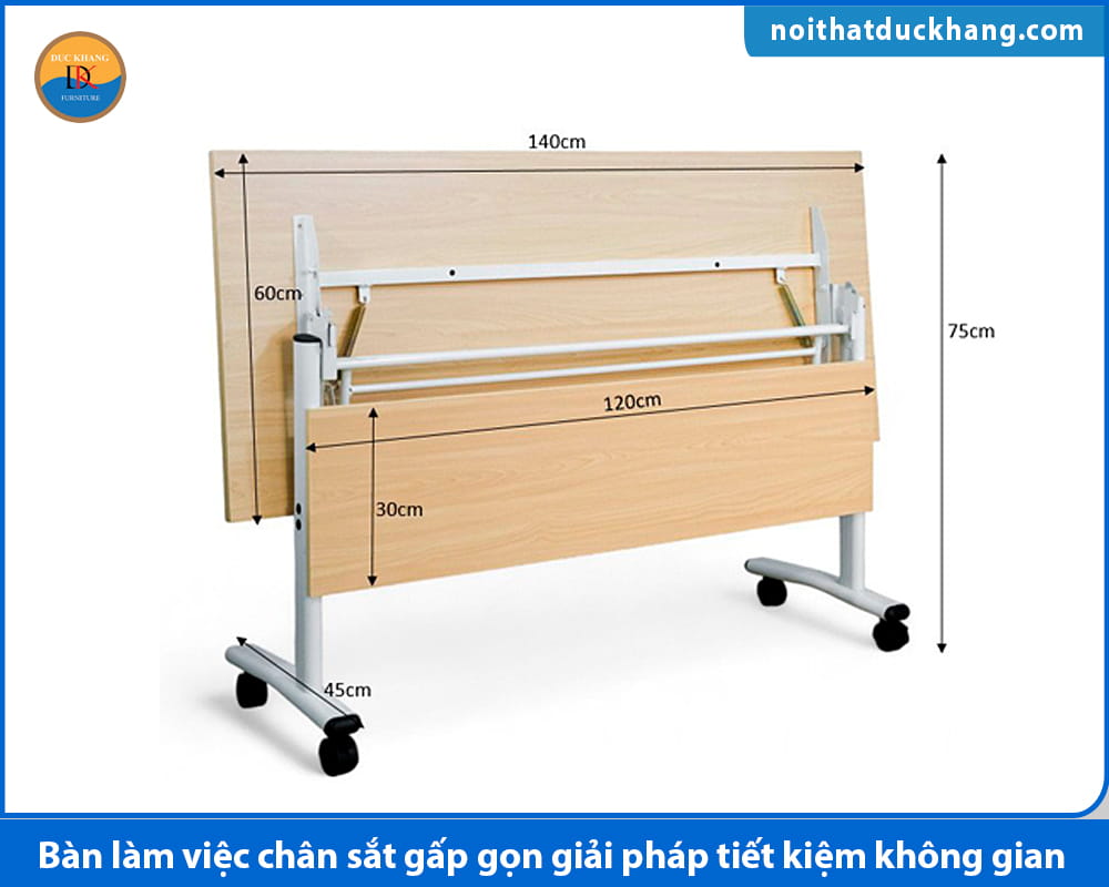 Bàn làm việc chân sắt gấp gọn giải pháp tiết kiệm không gian