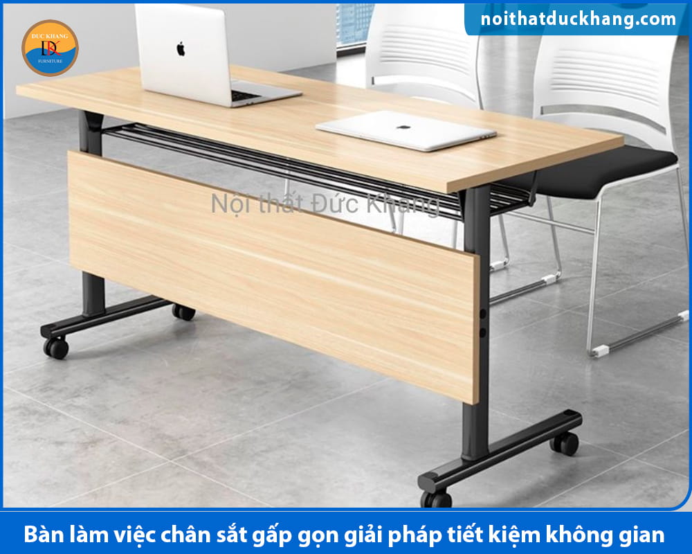 Bàn làm việc chân sắt gấp gọn giải pháp tiết kiệm không gian