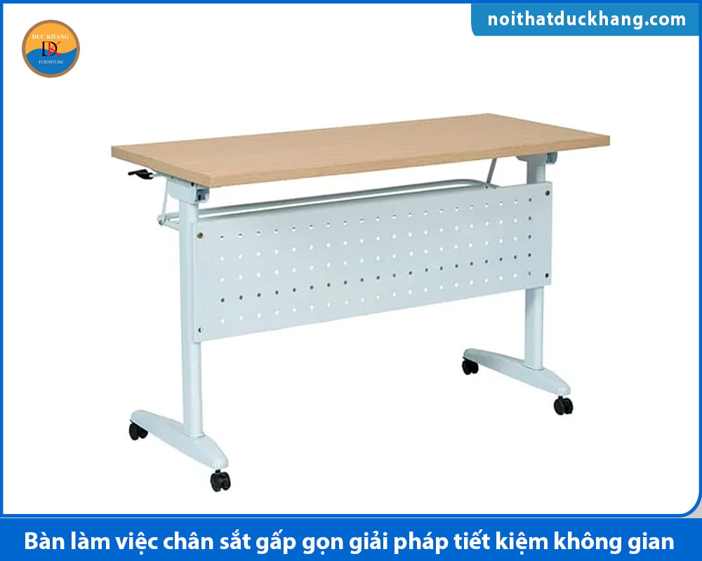 Bàn làm việc chân sắt gấp gọn giải pháp tiết kiệm không gian